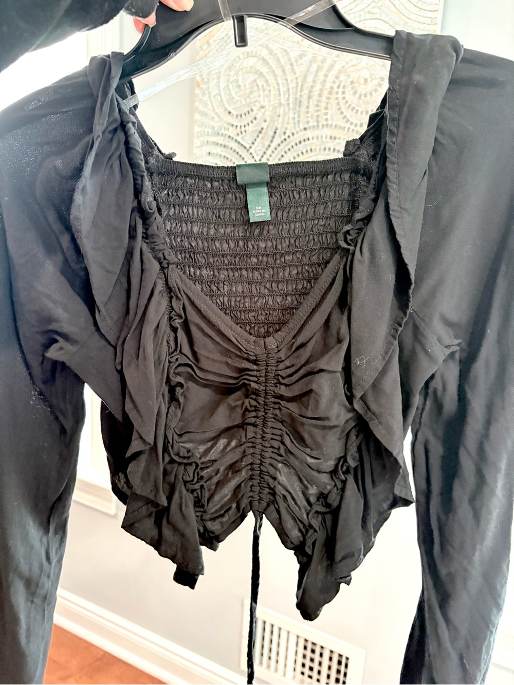 wild fable Black Ruched Drawstring Crop Top